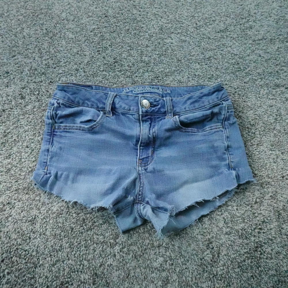 American Eagle Shorts Womens 4 Light Blue Denim Jean Low Rise Booty Micro Mini